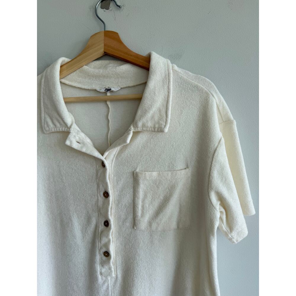 Ascot + Hart Terry Cloth Collared Short Sleeve Button Front Romper White S - Picture 4 of 8